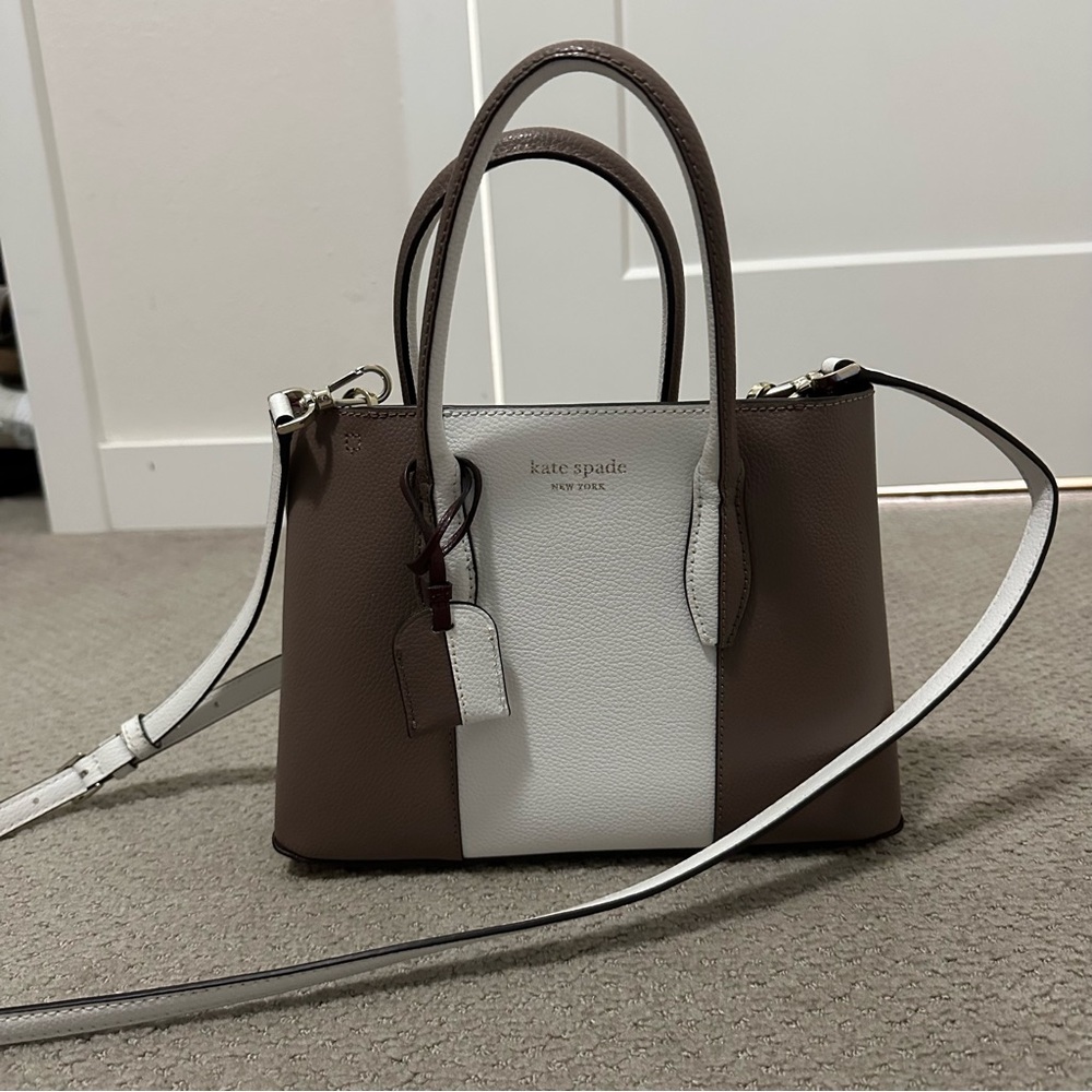 Kate Spade Taupe and White Satchel